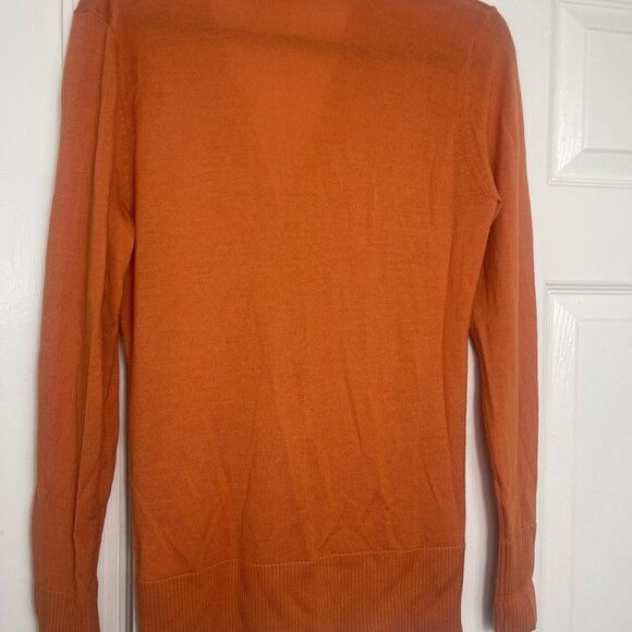 Tory Burch Size Medium wool Women's Elegant V-Neck Orange Cardigan sweater - Picture 4 of 5